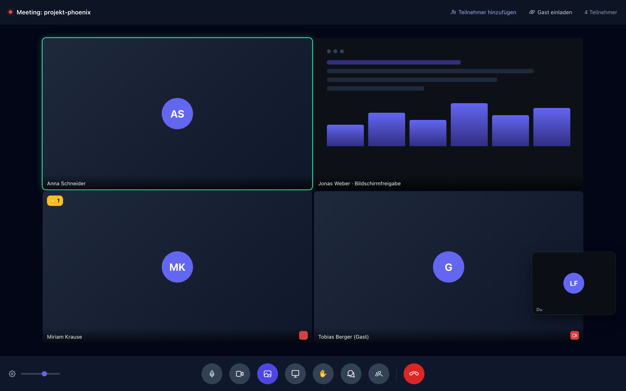 iWerbo Connect Videokonferenz mit Bildschirmfreigabe und Gast (Demo-Daten)