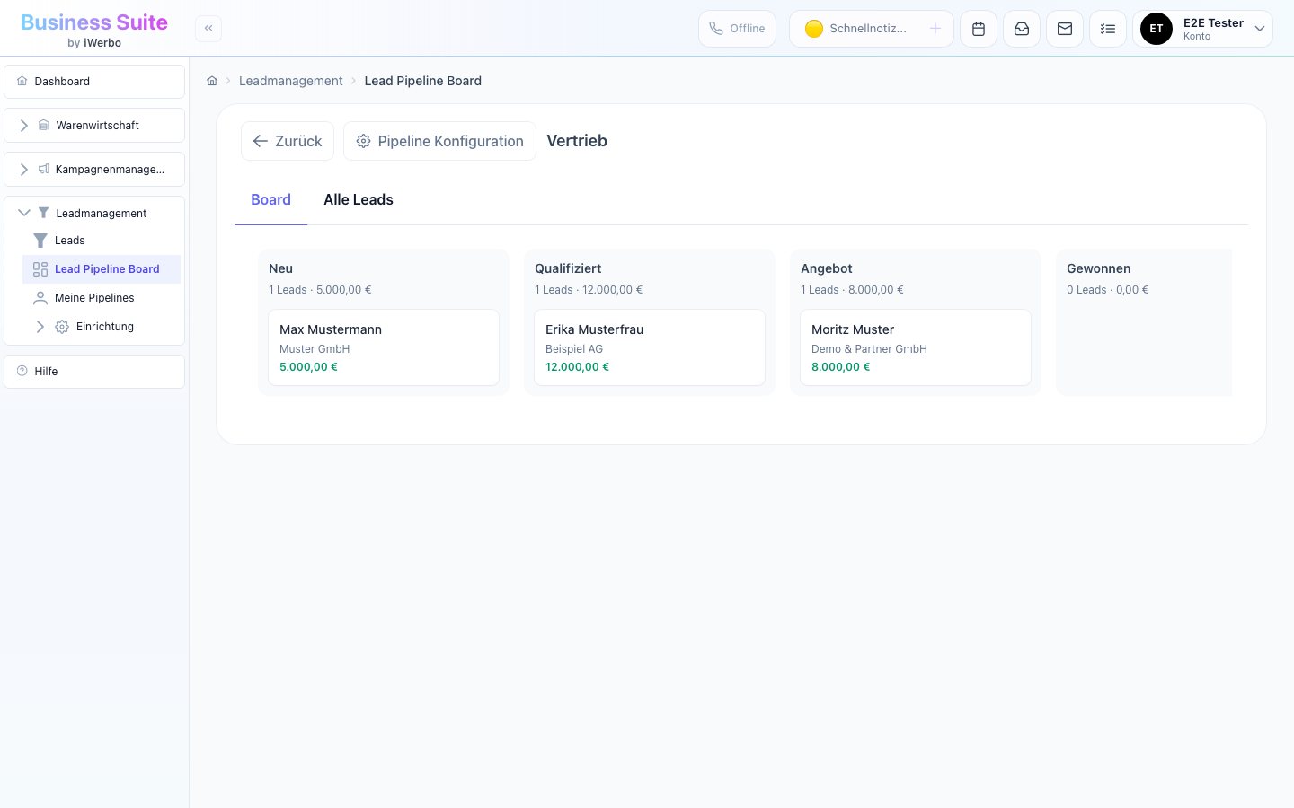 Sales-Pipeline-Board der iWerbo Business Suite